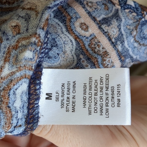 Medium Elodie Tassel Blue and Brown Shirt Top Soft Comfy Lightweight - Picture 6 of 10